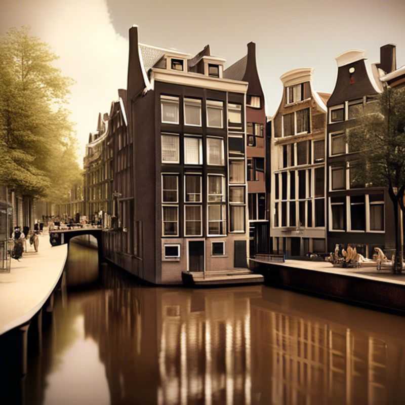 Un voyageur solitaire explorant les canaux d'Amsterdam par une journée d'hiver, la ville illuminée par des lumières scintillantes, reflétant la magie de la saison.
