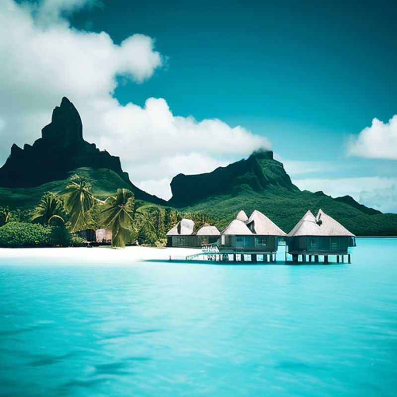 Three foodie couples in awe of the turquoise lagoon and lush, verdant peaks of Bora Bora, French Polynesia, as they embark on a 2-week culinary and cultural adventure during the vibrant summer season.
