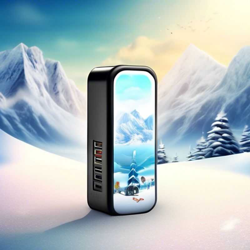 Close-up shot of a sleek, modern portable charger, highlighting its compact size and power output, perfect for on-the-go gadget charging.