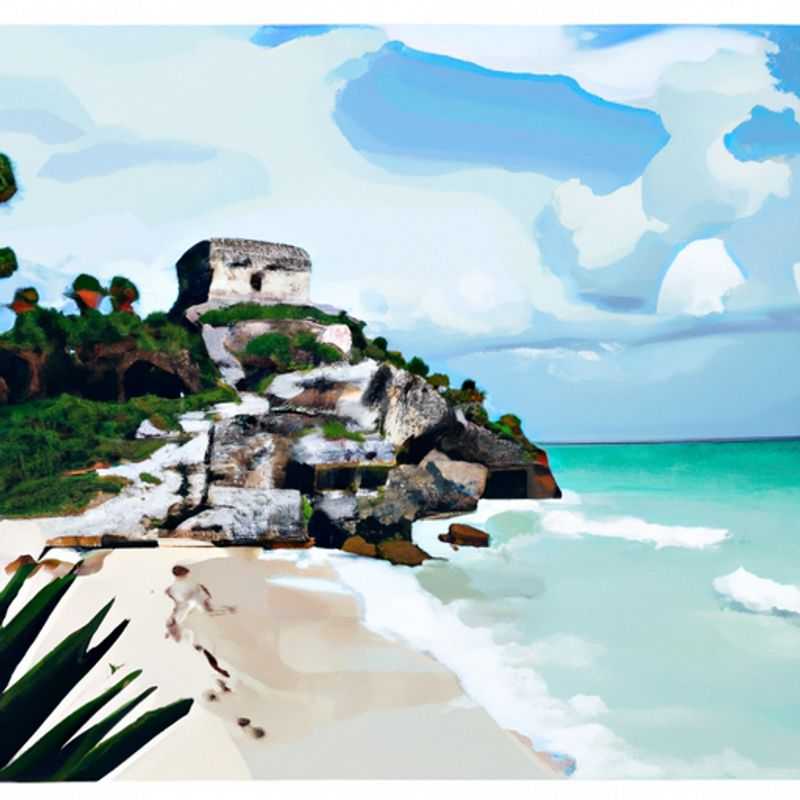 A couple strolls hand-in-hand along the pristine shores of Tulum, Mexico, the turquoise waters and white-sand beaches providing a breathtaking backdrop for their romantic 24-hour summer getaway.