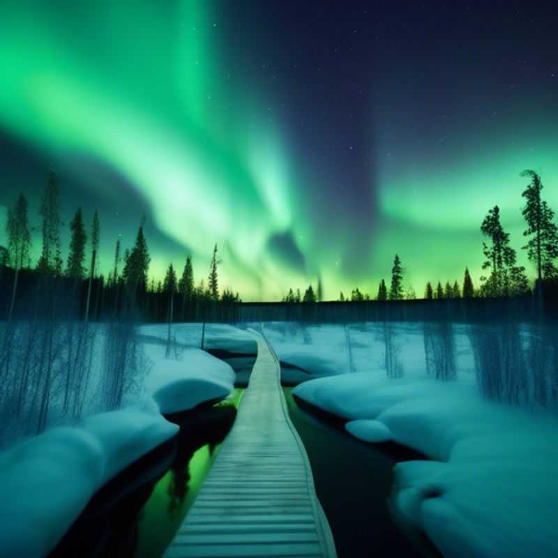 A solo traveler, bundled up in warm winter gear, marvels at the breathtaking beauty of a snowy Lapland landscape, Finland.