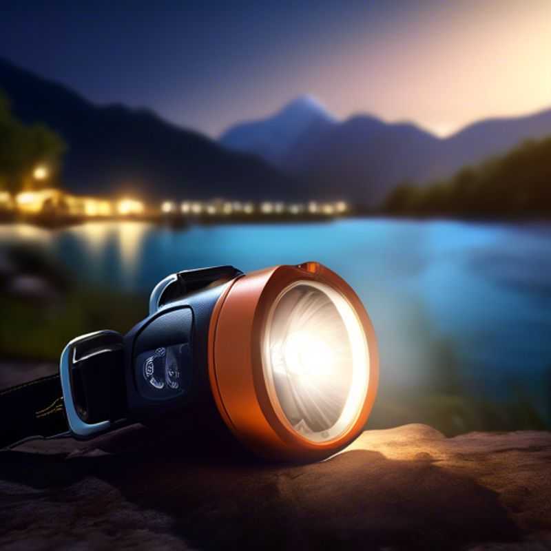 A close-up shot of a powerful headlamp, illuminating the darkness with a bright, focused beam, ideal for any adventure.