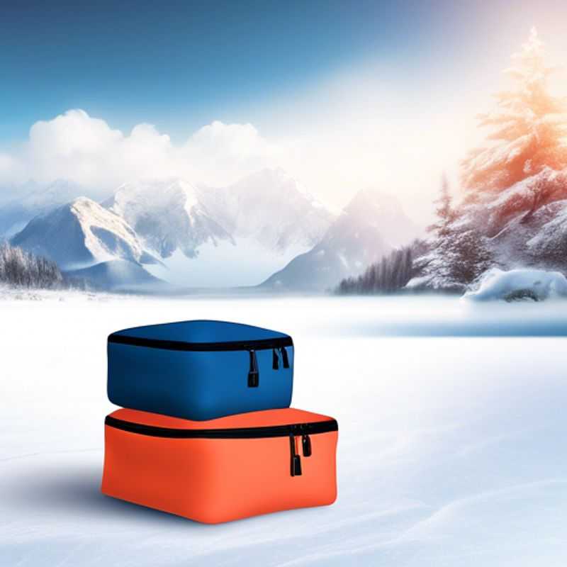 Close-up shot of a set of colorful compression packing cubes, zipped closed and ready to efficiently pack clothes for travel.