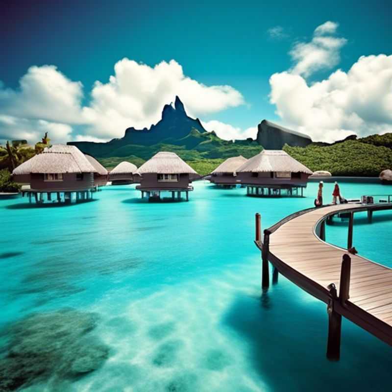 Three foodie couples in awe of the turquoise lagoon and lush, verdant peaks of Bora Bora, French Polynesia, as they embark on a 2-week culinary and cultural adventure during the vibrant summer season.