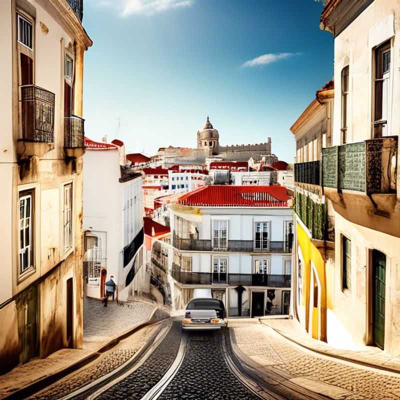 Un voyageur en solo explorant les rues ensoleillées de Lisbonne, Portugal, pendant une pause de deux semaines au printemps. Le charme coloré des bâtiments et le ciel bleu vif ajoutent une touche de magie à cette ville fascinante.