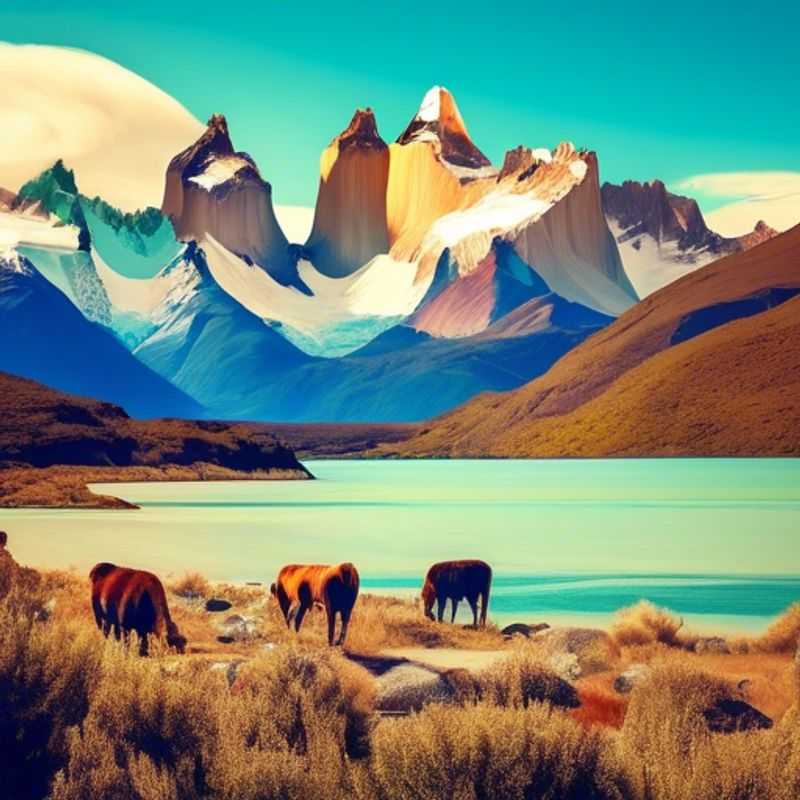 A family of gap year travelers, their faces beaming with exhilaration, stand against the backdrop of the awe-inspiring Torres del Paine National Park in Patagonia, Argentina/Chile. The breathtaking landscape of snow-capped peaks, turquoise lakes, and sprawling glaciers sets the stage for an unforgettable adventure.
