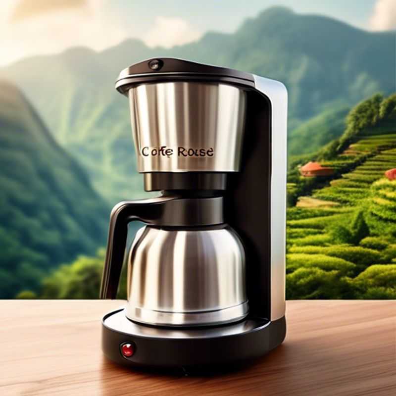 A sleek and compact portable coffee maker, perfect for brewing a fresh cup of joe on the go, whether you're camping, traveling, or just need a caffeine fix at the office.