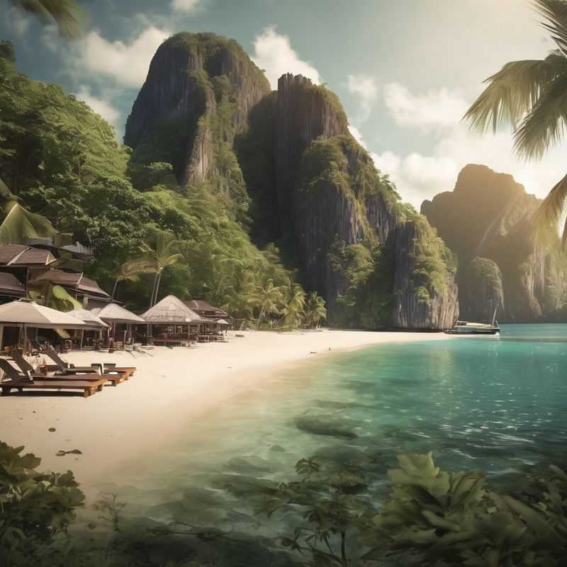 Les eaux turquoise cristallines d'El Nido, Palawan, caressant les falaises calcaires spectaculaires, un paradis insulaire baigné de soleil.