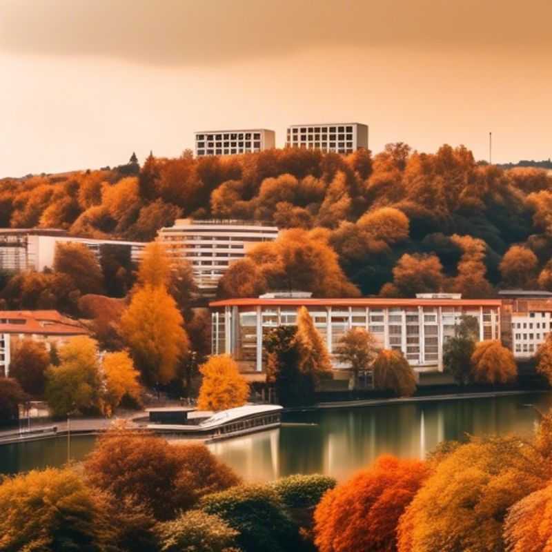 Un couple de voyageurs en année sabbatique profitant de l'automne ensoleillé à Stuttgart, Allemagne, avec le château de la ville en arrière-plan.