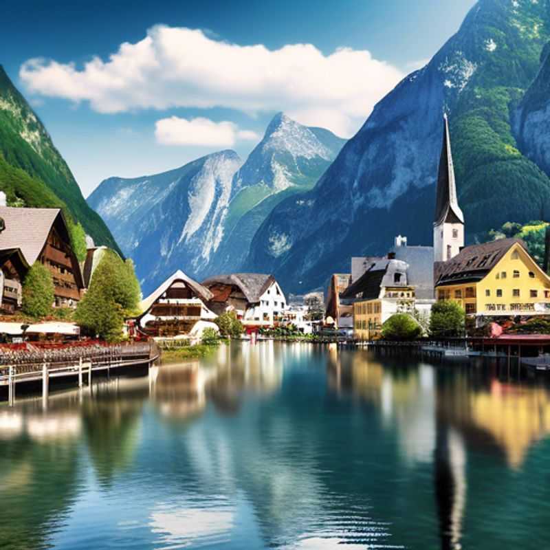 Two couples exploring the picturesque village of Hallstatt, Austria, surrounded by stunning alpine scenery and charming lakeside views during their two-week romantic getaway.