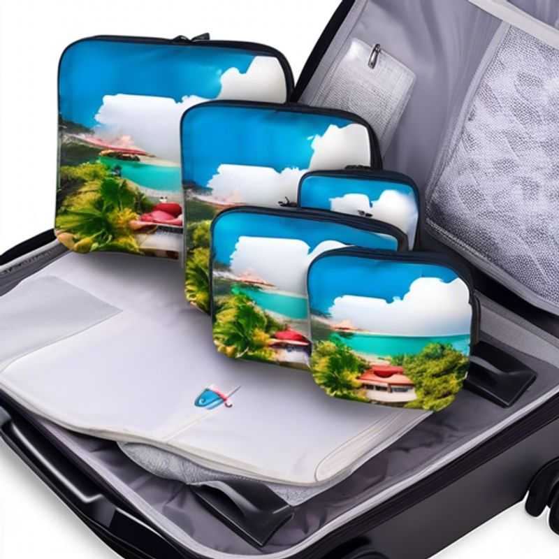 Close-up shot of a set of colorful compression packing cubes, neatly organized and ready to conquer any travel adventure.