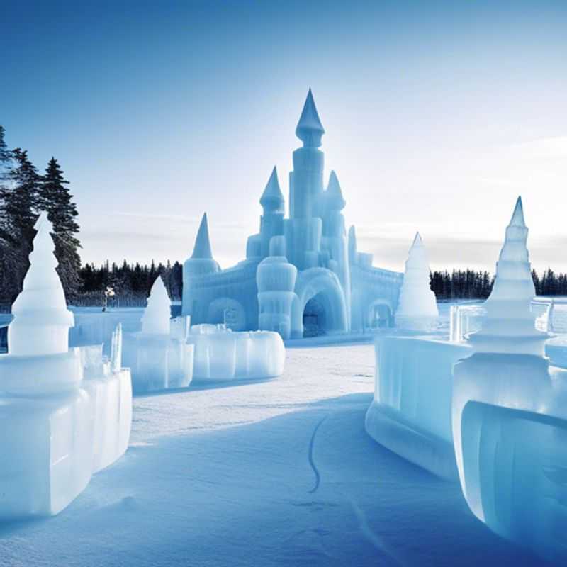 Un couple de voyageurs d'affaires profitant d'une coolcation hivernale à Kemi, Finlande. On les voit devant le célèbre château de neige de la ville, symbole de l'hiver finlandais.