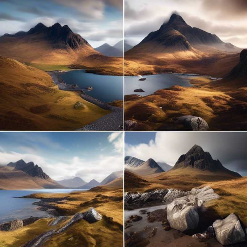 Un voyageur solitaire se tenant au sommet d'une falaise sur l'île de Skye, en Écosse, contemplant le paysage grandiose et sauvage de l'île, sous un ciel nuageux et dramatique. L'air est frais et pur, et le rugissement des vagues sur les côtes rocheuses est une mélodie hypnotique.