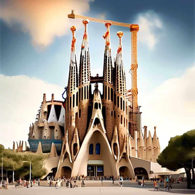 Uma família feliz explorando a vibrante Barcelona, ​​Espanha, em um dia de inverno mágico, com a Sagrada Família majestosa ao fundo, enquanto as crianças se maravilham com as cores e a energia da cidade.