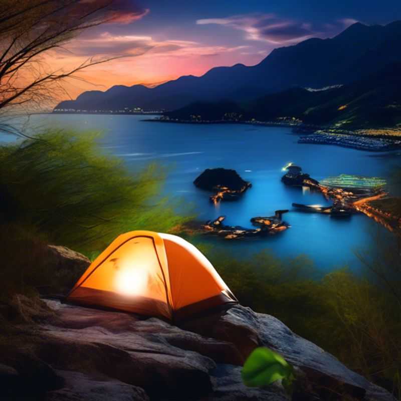 A close-up of a powerful headlamp, illuminating the darkness with a bright beam, perfect for adventurers and outdoor enthusiasts.