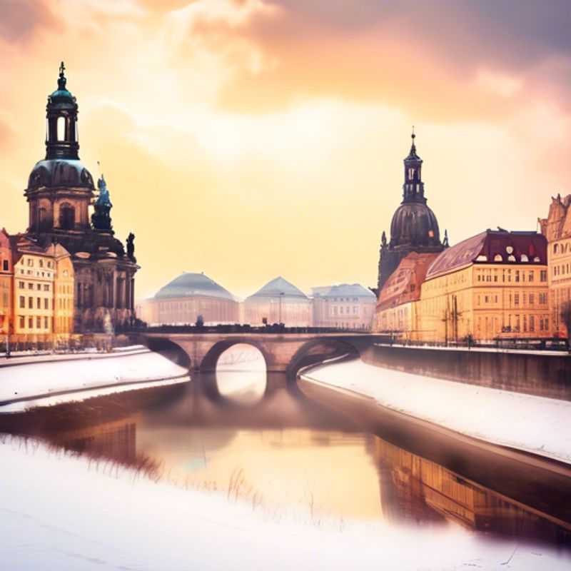 Three couples, dressed in chic winter attire, stand against the backdrop of Dresden's Frauenkirche, a stunning example of Baroque architecture bathed in the soft glow of winter sunlight. This image captures the essence of their 24-hour whirlwind business trip, showcasing the city's blend of history and modern charm.