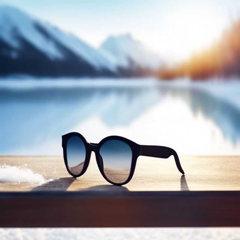 Close-up of a stylish pair of sunglasses, showcasing various details like the frame shape, lens color, and UV protection label.