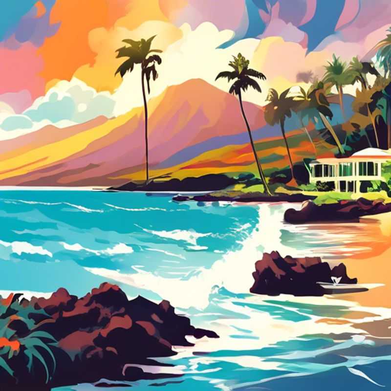 A lone traveler, bathed in the golden glow of a Hawaiian sunset, gazing out at the vast Pacific Ocean from a secluded beach on Maui. The perfect embodiment of a Gap Year adventure, soaking in the beauty of paradise.