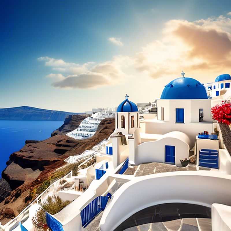 Santorin, Grèce: Vue époustouflante des maisons blanches et bleues typiques, illustrant le coût potentiel d'un séjour sur cette île idyllique.