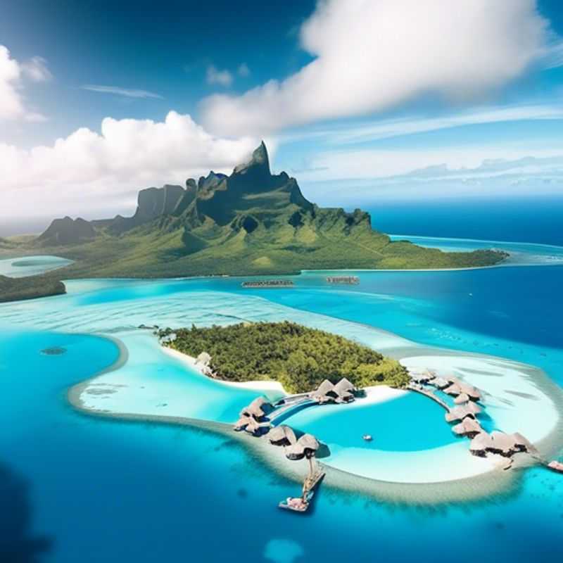 Bora Bora, Polynésie française : Un paysage paradisiaque de lagons turquoise et de montagnes verdoyantes.