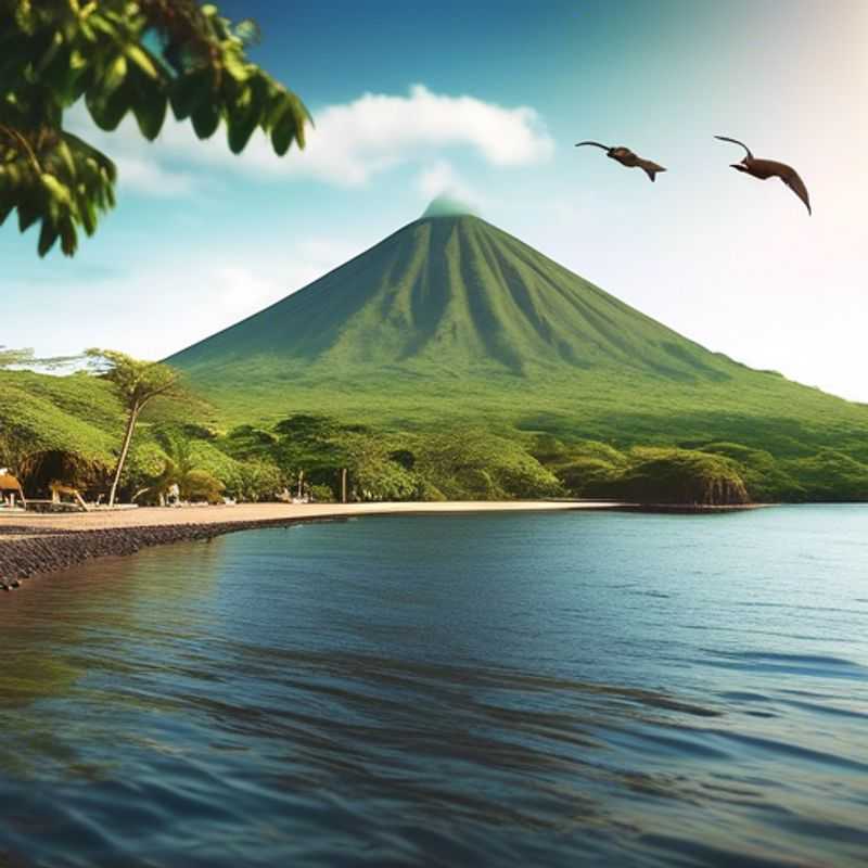 L'île d'Ometepe au Nicaragua, avec ses volcans majestueux en arrière-plan.