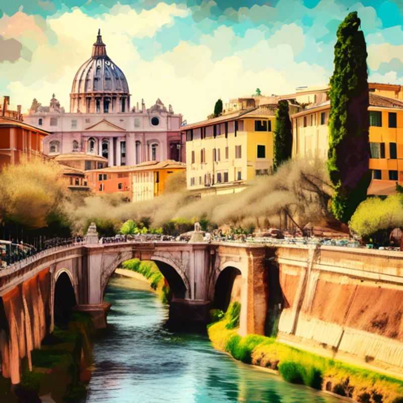 Rome, Italie : Vue pittoresque illustrant le coût potentiel d'une visite (évoquant des monuments emblématiques, une trattoria, etc.).