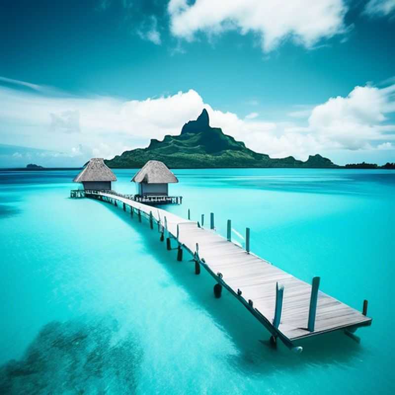 Bora Bora, Polynésie française : lagons turquoise et bungalows sur pilotis, illustrant le coût potentiellement élevé d'un séjour paradisiaque.