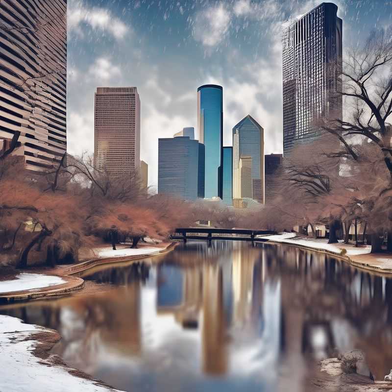 Chic downtown Houston skyline with modern skyscrapers illuminated at dusk, a vibrant urban landscape offering diverse accommodations for visitors.