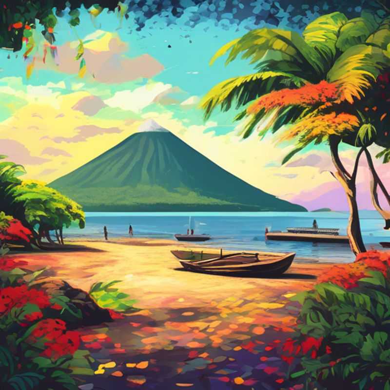 L'île d'Ometepe au Nicaragua, vue panoramique des volcans et de la végétation luxuriante.