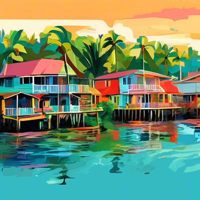Bocas del Toro, Panama: Des maisons colorées sur pilotis, reflétant le coût de la vie dans cet archipel paradisiaque. (Bocas del Toro, Panama: Colorful houses on stilts, reflecting the cost of living in this idyllic archipelago.)