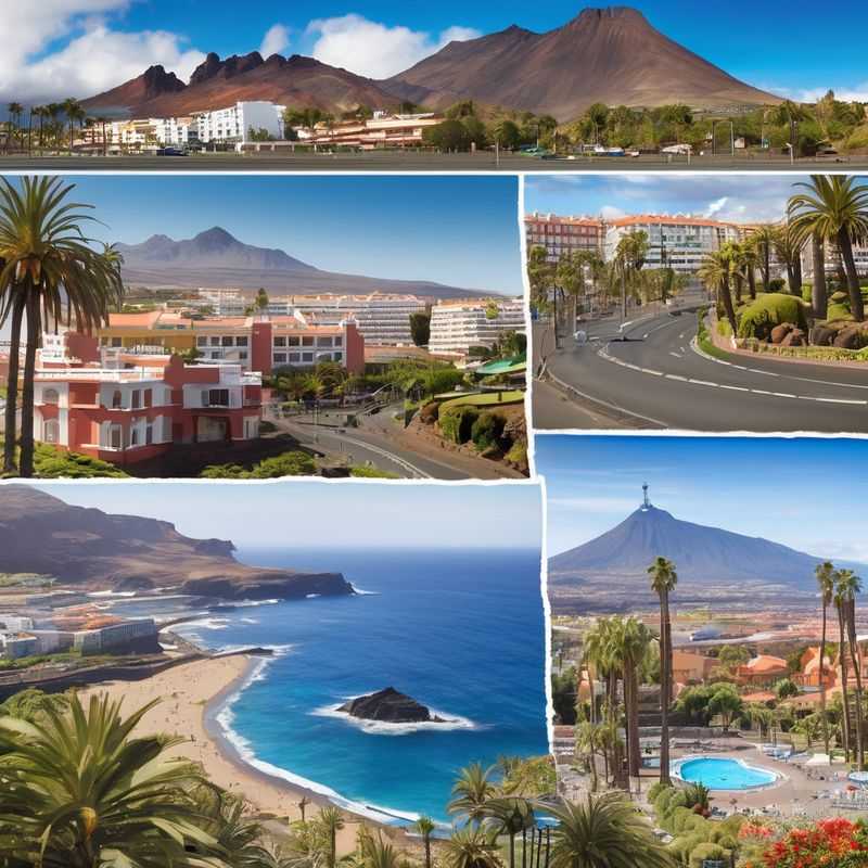 Panoramic view of a charming coastal town in Tenerife, Canary Islands, Spain, showcasing its vibrant architecture and proximity to the azure ocean.