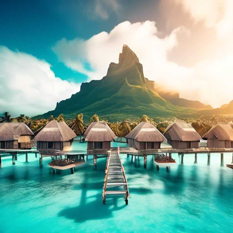 Bora Bora, Polynésie française : bungalows sur pilotis idylliques face à un lagon turquoise.