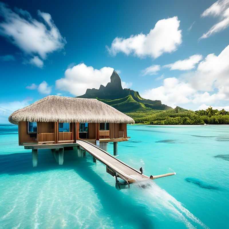 Bora Bora, Polynésie française : lagons turquoise et bungalows sur pilotis.