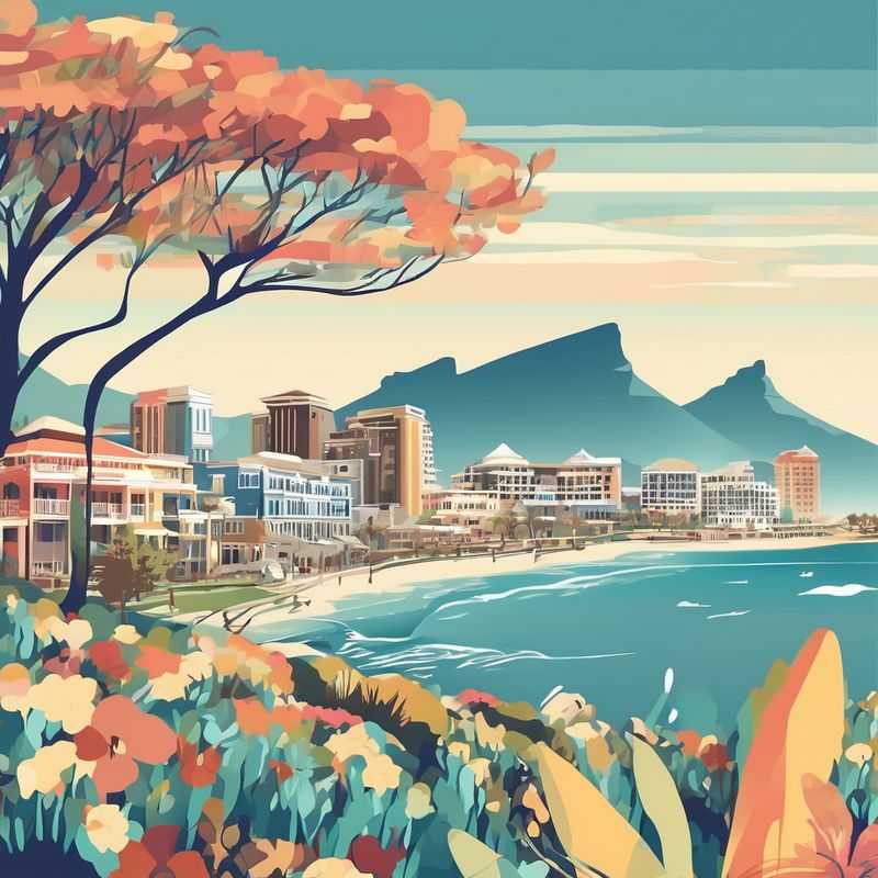 A panoramic view of Cape Town, South Africa, showcasing the iconic Table Mountain overlooking the vibrant city and sparkling Atlantic Ocean, ideal for choosing a memorable place to stay.