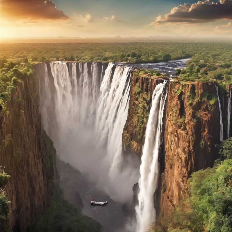 A breathtaking panoramic view of Victoria Falls, also known as Mosi-oa-Tunya, The Smoke That Thunders, showcasing its immense power and majestic spray, as seen from the Zimbabwean side, highlighting the prime locations for an unforgettable stay.