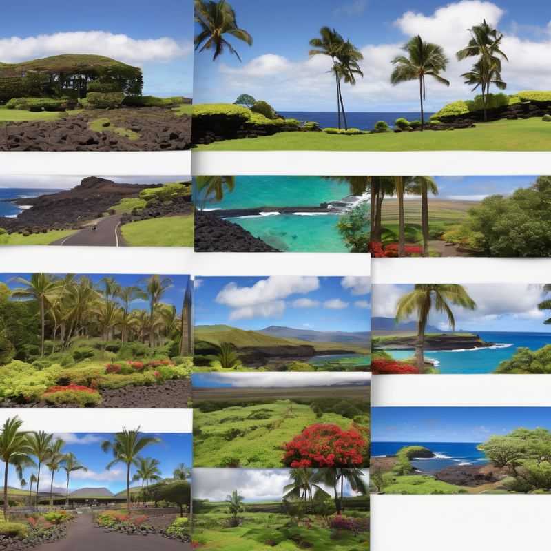 A panoramic vista of the diverse landscapes of the Big Island, Hawaii, USA, showcasing volcanic terrain meeting lush tropical coastlines, hinting at the best areas to stay for an unforgettable island adventure.