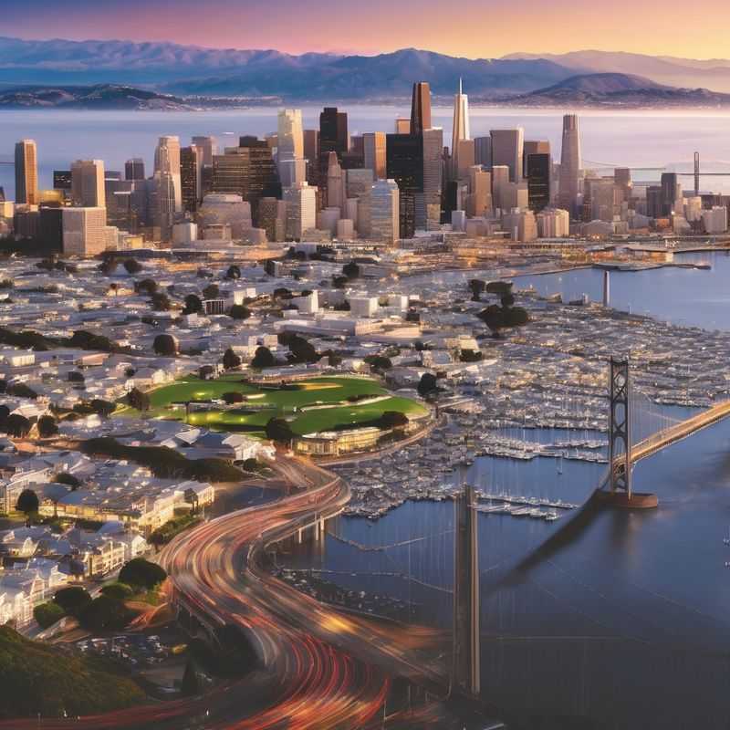 Panoramic view of the San Francisco Bay Area showcasing the iconic Golden Gate Bridge, diverse neighborhoods, and sparkling cityscape, guiding couples on where to find their ideal stay.