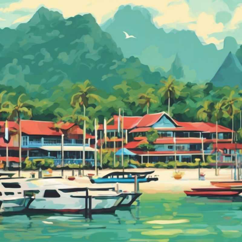 Stunning panoramic view of the turquoise waters and lush green islands of Langkawi, Malaysia, showcasing a prime beachfront location for a memorable stay.