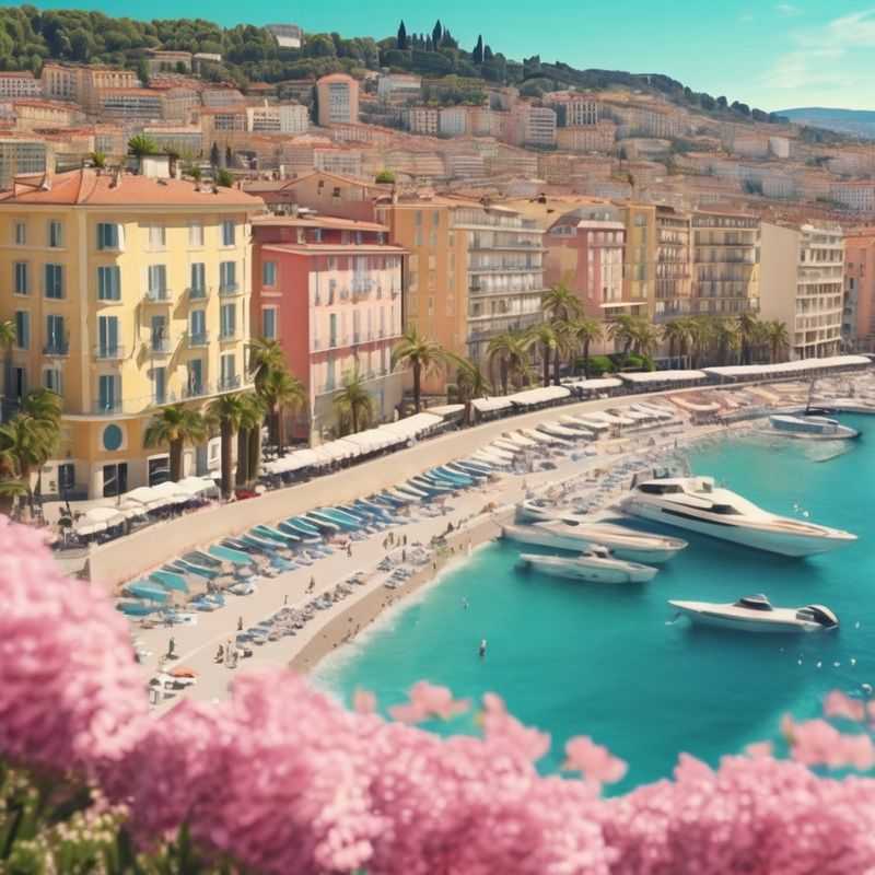 Panoramic view of the turquoise waters of the Mediterranean Sea meeting the vibrant Promenade des Anglais in Nice, French Riviera, France, a prime location for a memorable stay.