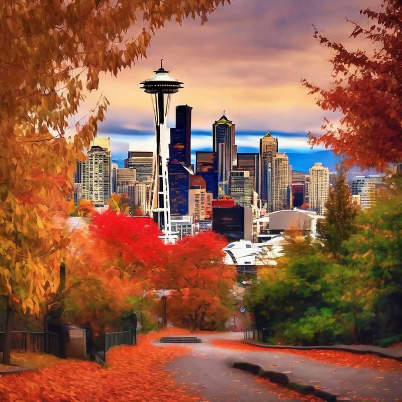 A panoramic view of Seattle, USA, showcasing its iconic skyline, Puget Sound, and the majestic Olympic Mountains, hinting at the diverse neighborhoods perfect for a visitor's stay.