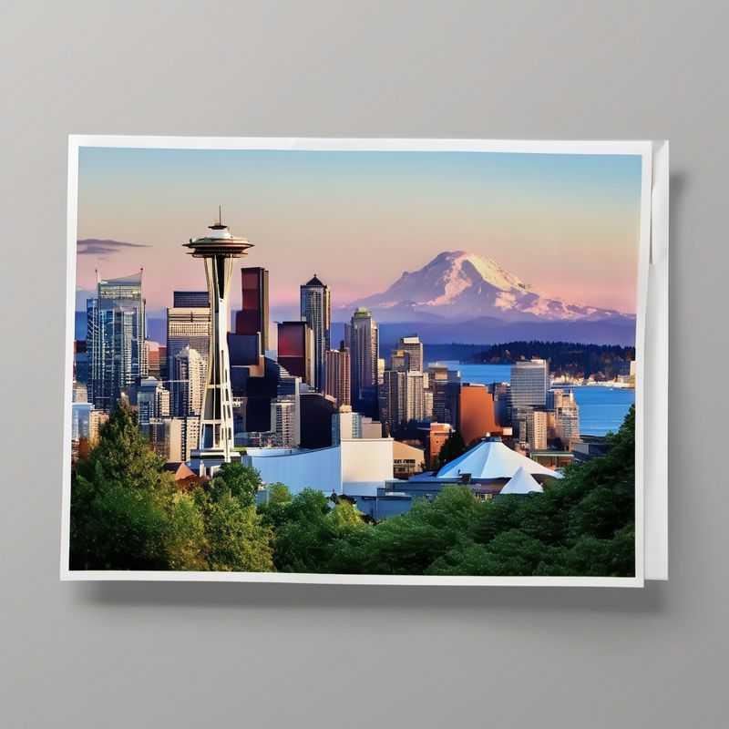 A panoramic view of Seattle, USA, showcasing its iconic skyline, Puget Sound, and the majestic Olympic Mountains, hinting at the diverse neighborhoods perfect for a visitor's stay.